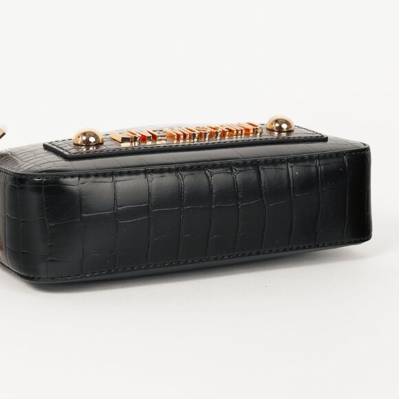 Love Moschino Nero PU Croco Logo-Plaque Zip Around Crossbody Bag - Picture 5 of 13